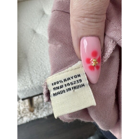 Nordstrom Sim & Sam Pink Button Front Tie Short Sleeve V-Neck Top Size Medium - Picture 4 of 5